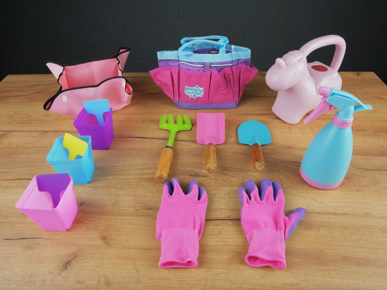 Набір ігровий садівника 168-98 інструменти/органайзер/розпилювач/поливалка/3 горщики/рукавички/фартух (164997) - фото 4