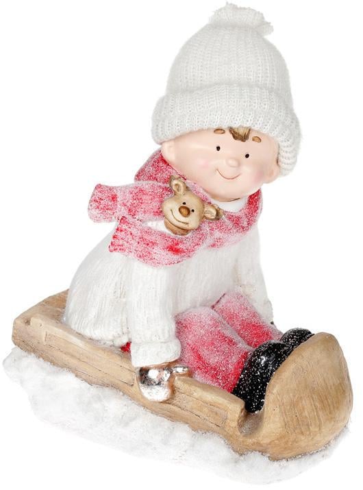 Фигура керамическая Мальчик в белом на санках 41 см Фигура керамическая Мальчик в белом на санках 41 см