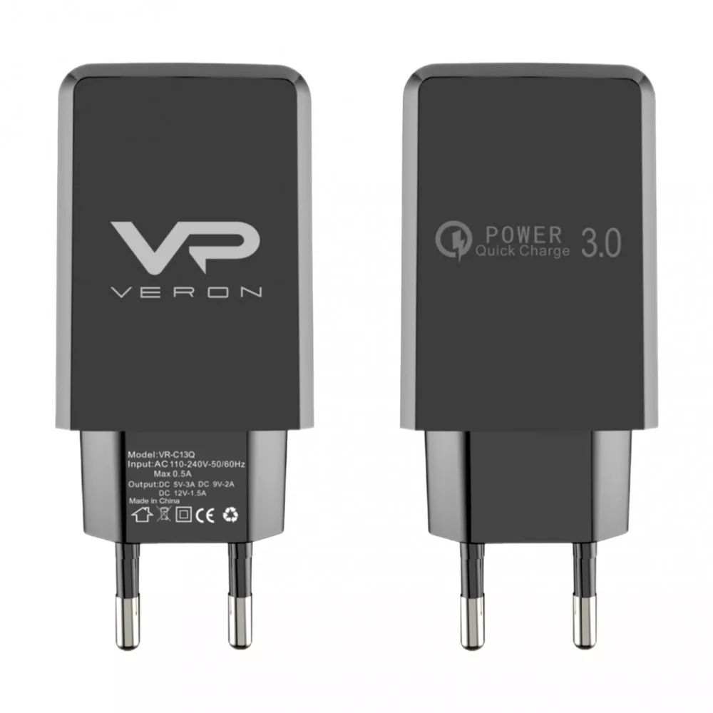 Сетевое зарядное устройство Veron VR-C13Q + USB 3 A 5 В 18 Вт Черный (743662495867) - фото 6