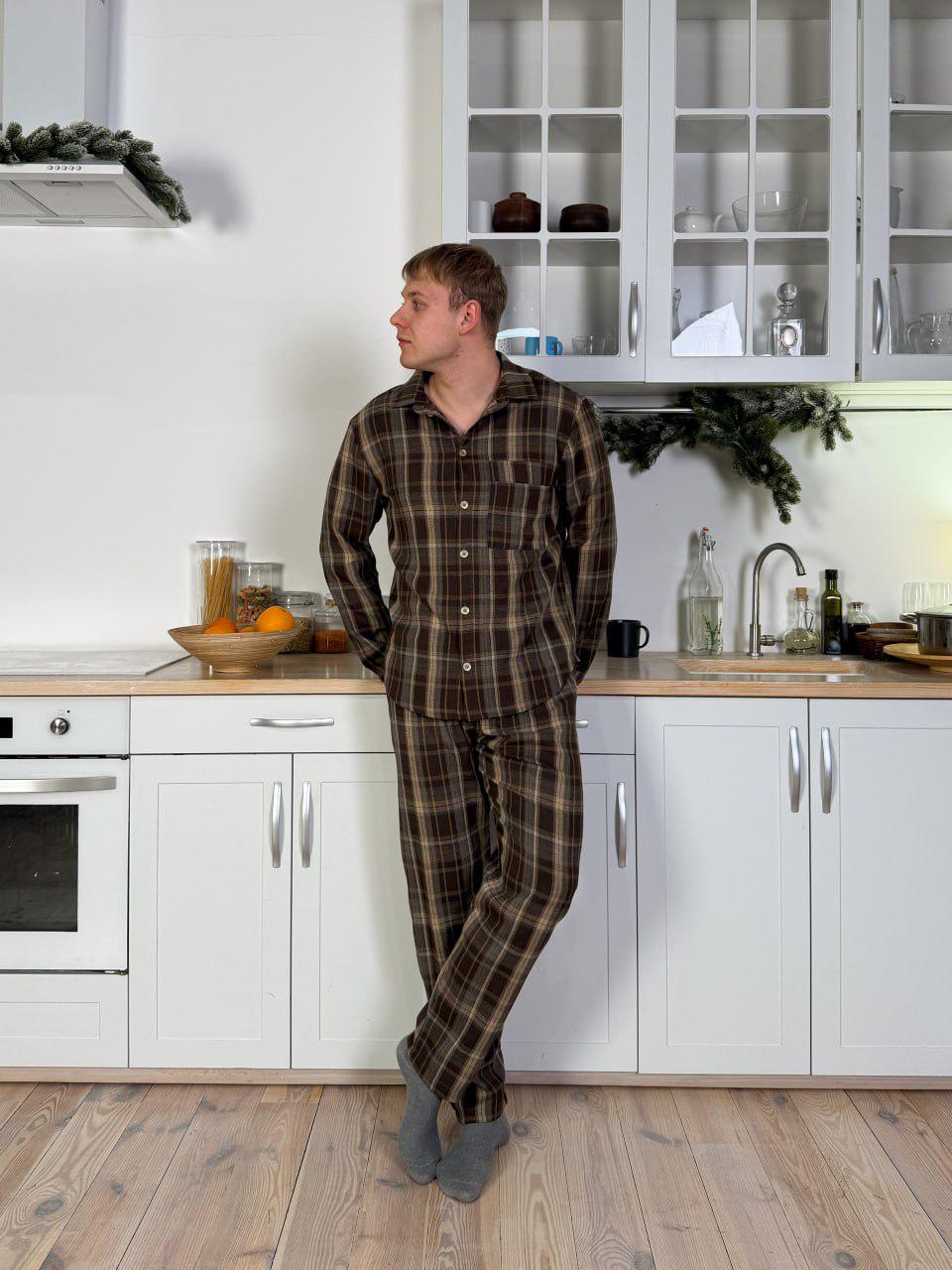 Пижама мужская в клетку Brew рубашка и брюки S Коричневый (A0139)