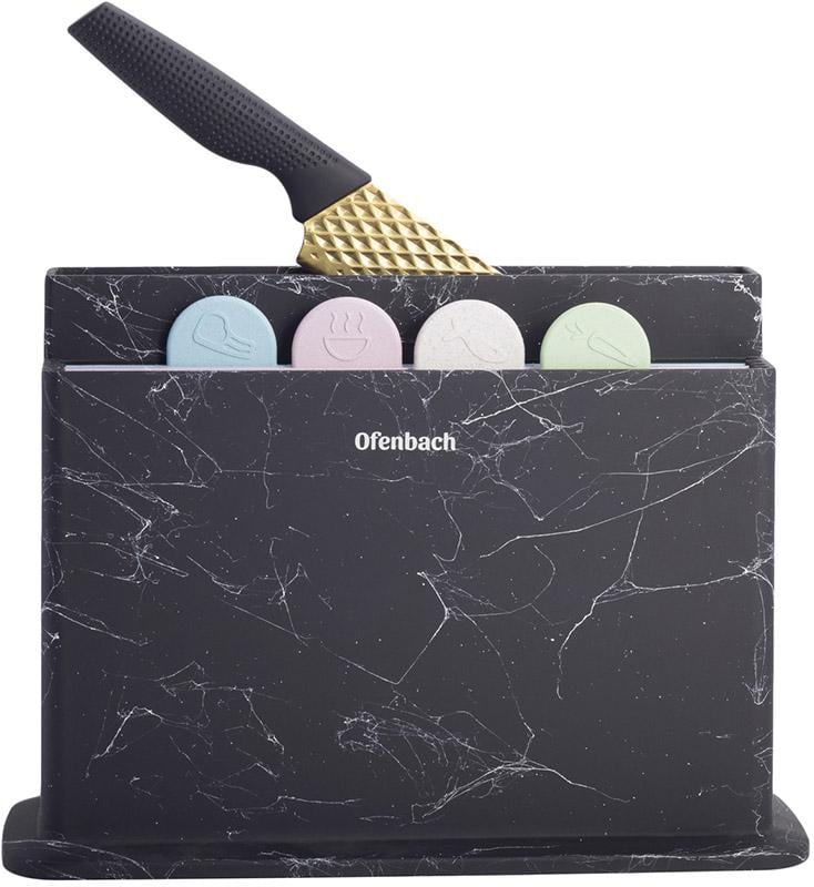 Набір обробних дошок Ofenbach на горизонтальній підставці для ножів 28х18х0,5 см 4 шт. Black Marble (NB-100200)