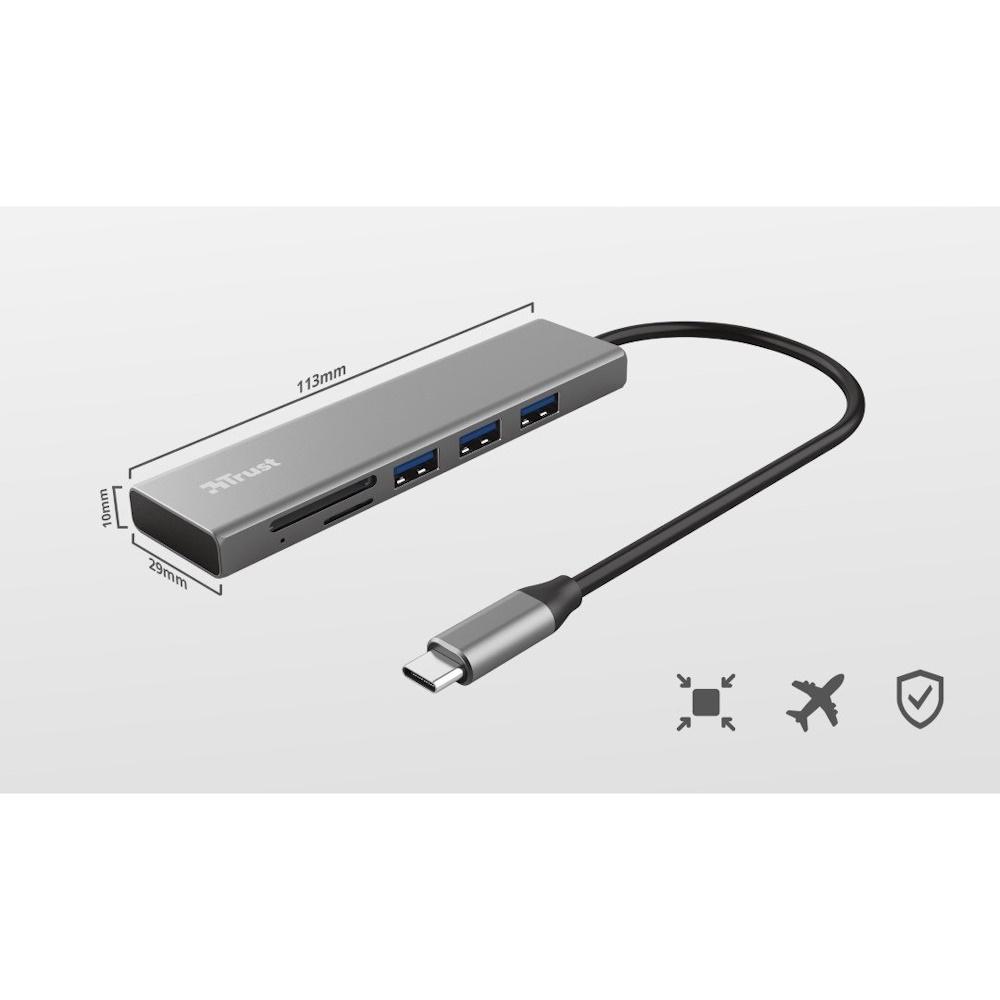 Хаб USB Trust HALYX FAST 3USB+CARD READER USB-C ALUMINIUM (24191) - фото 5