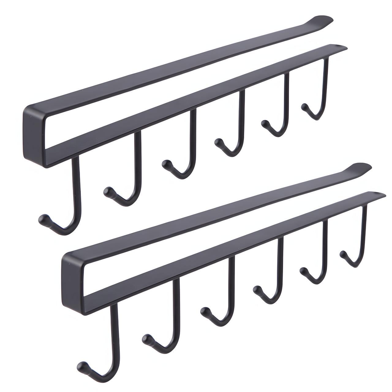 Тримач для чашок на кухню універсальний в шафу 6 гачків 2 шт. Чорний