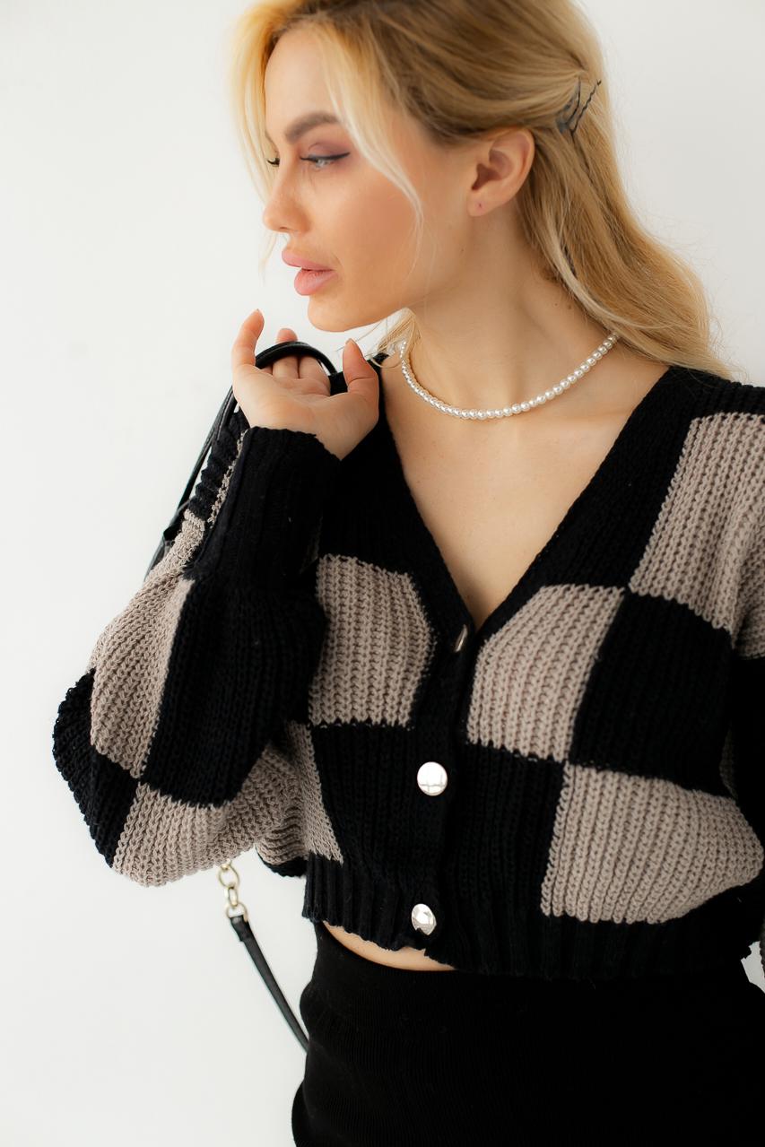 Кардиган LUREX с шахматкой S Черный (9528212) - фото 4 Кардиган LUREX с шахматкой S Черный (9528212) - фото 4