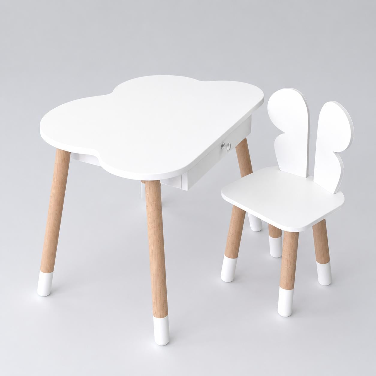 Набор детской мебели стол Облако 53х60х45 см и стул Бабочка 26,5х26х25 см Белый
