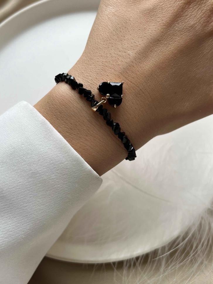 Браслет мерцающий с сердцем Черный (5586)