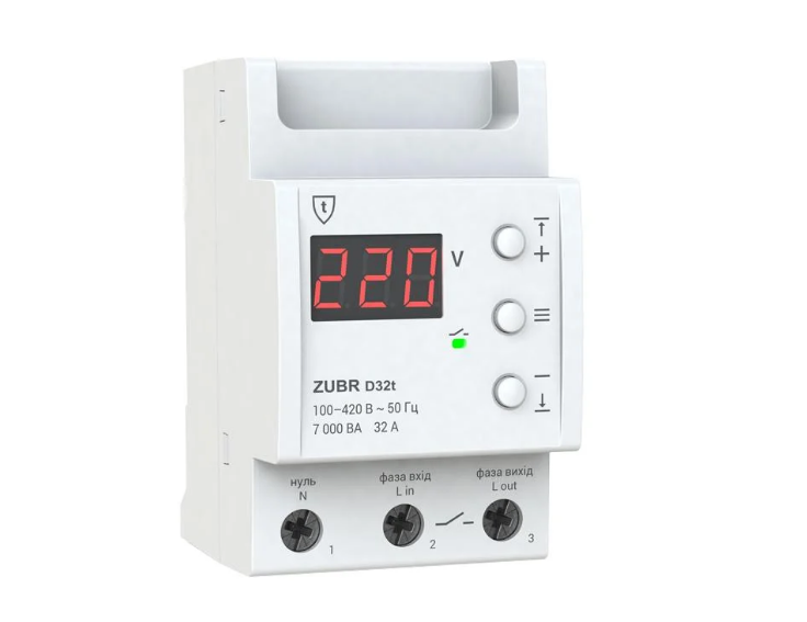 Реле напряжения ZUBR D32t однофазное с термозащитой 32А (34703334)