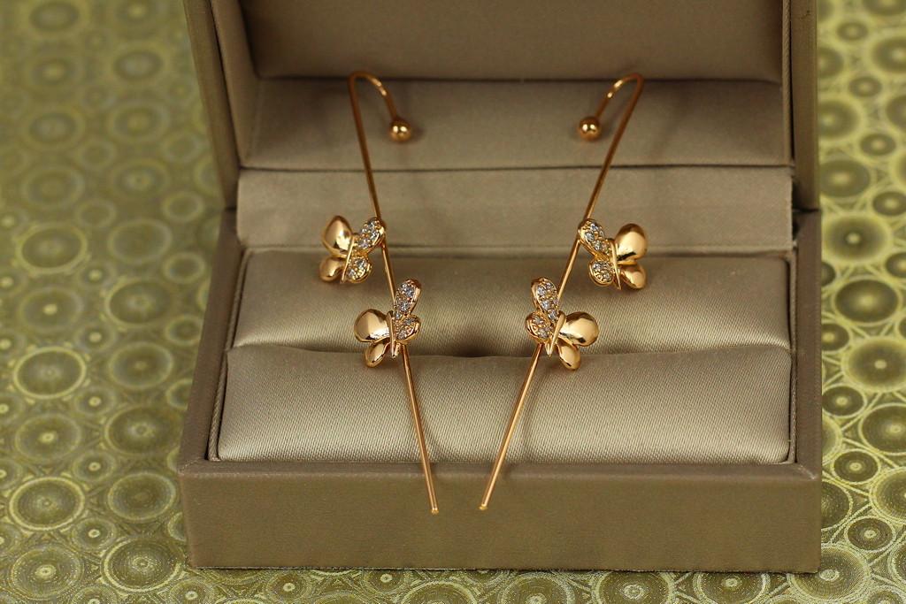 Серьги каффы Xuping Jewelry бабочки на стебельке 5,7 см Золотистый (2265174727)