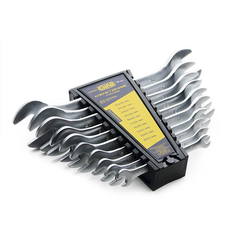 Набор ключей рожковых Сила 8x10/10x12/12x13/14x15/17x19/19x22/22x24/24x27/27x30/30x32 мм 10 шт. (201234)