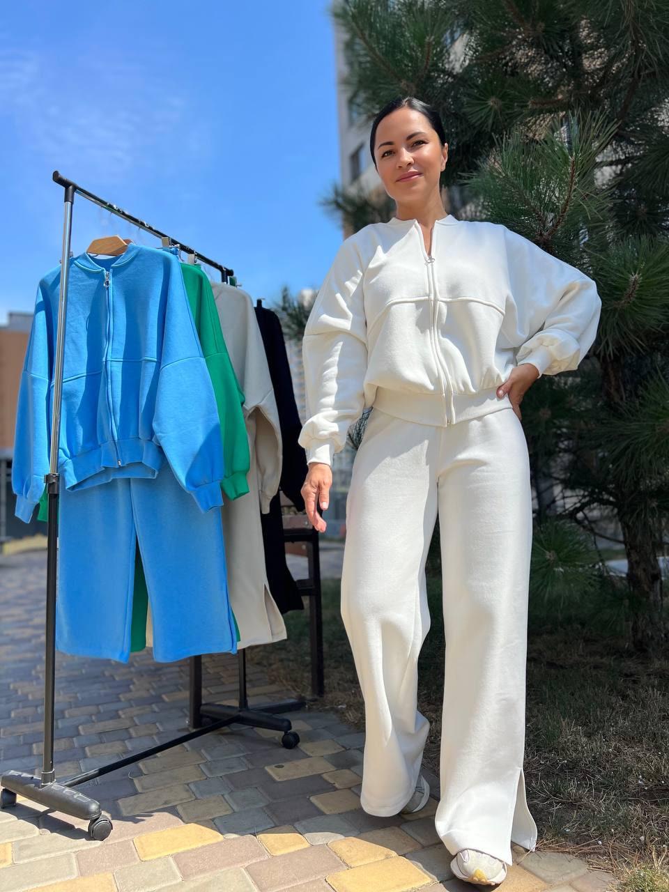 Костюм женский QUZEN 472-472 пилот брюки палаццо широкие флис S Зеленый (758) - фото 10