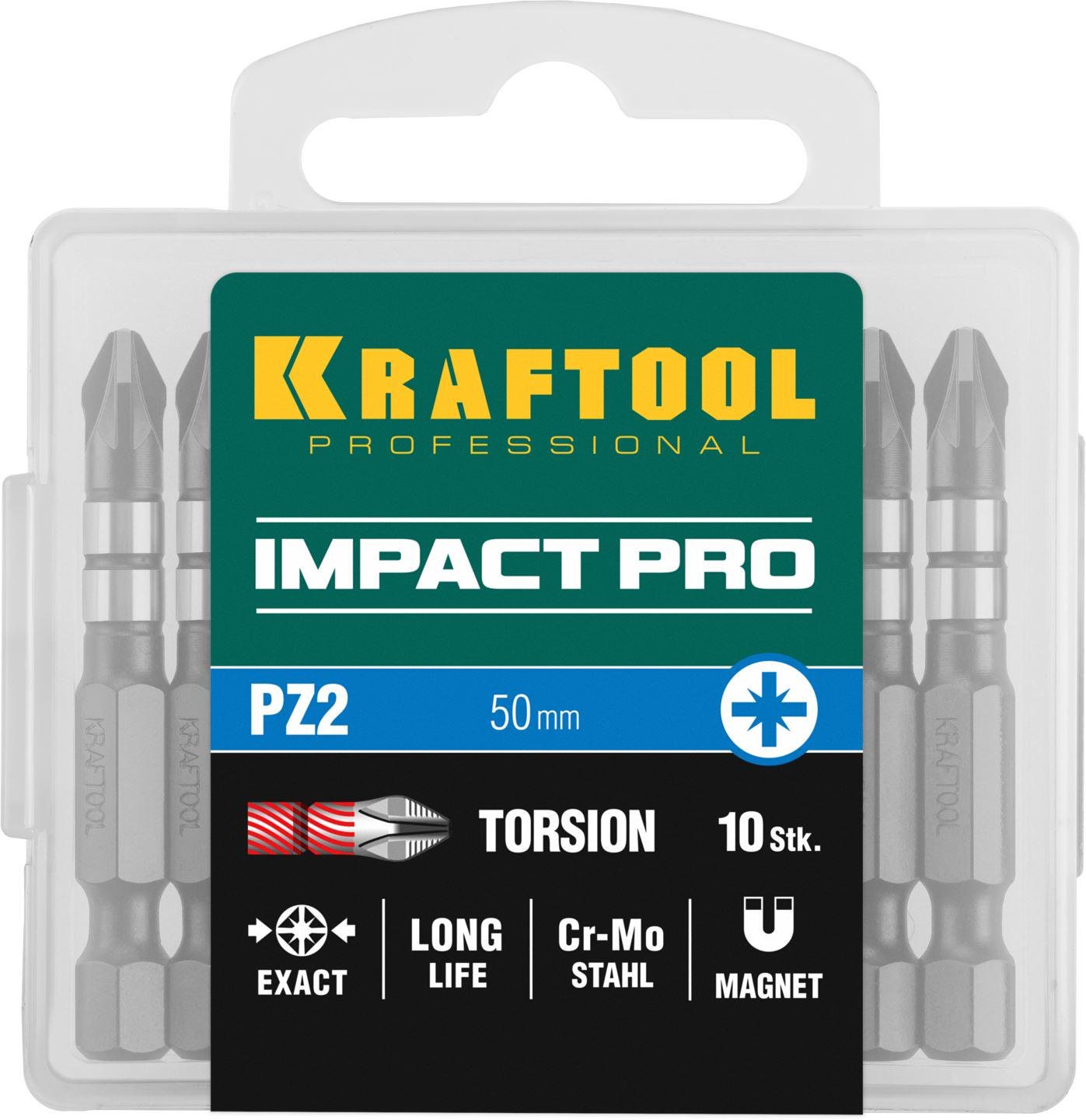 Биты Kraftool PZ2х50 мм торсионные Impact Pro 10 шт. (26193-2-50-10)