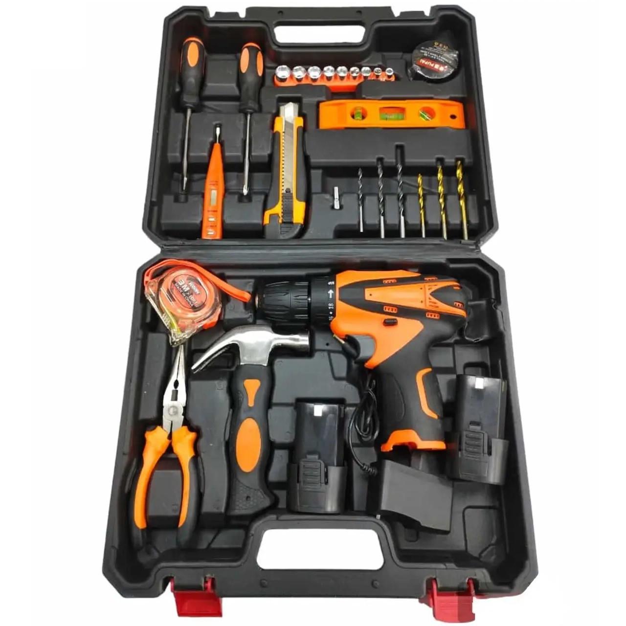 Шуруповерт аккумуляторный AT-CD1201 с набором инструментов 12V 1xАКБ в кейсе Orange/Black (3_06248)