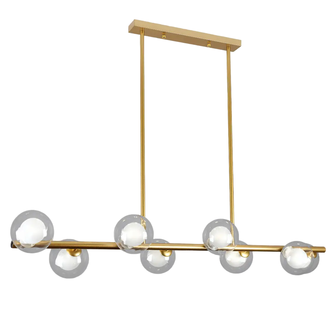 Люстра довга на 8 ламп з подвійними кулями Золотий (61-J2023-8 BRONZE+CLWH) Люстра довга на 8 ламп з подвійними кулями Золотий (61-J2023-8 BRONZE+CLWH)