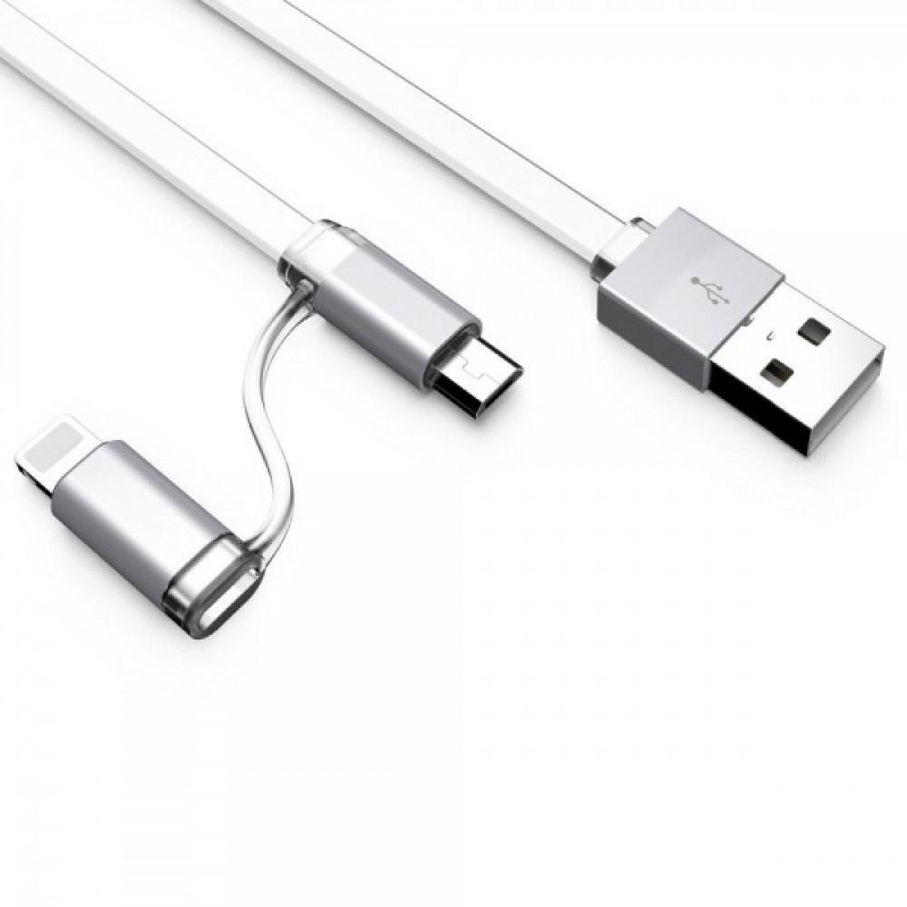 Кабель зарядний LDNIO LC84 2,1А 2в1 Lightning/Micro USB 2 м Білий