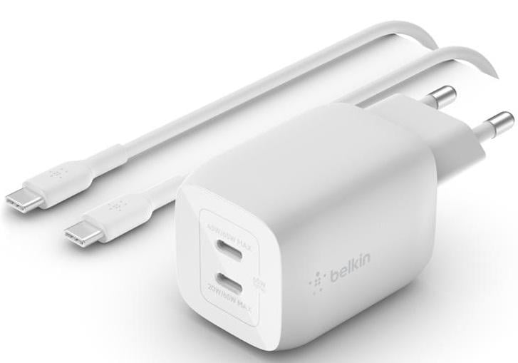 Зарядное устройство сетевое Belkin GAN 65 Вт 2хUSB-С с кабелем Белый (WCH013VF2MWH-B6)