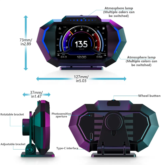 Бортовой компьютер HUD P24 GPS-спидометр OBD2 - фото 4 Бортовой компьютер HUD P24 GPS-спидометр OBD2 - фото 4