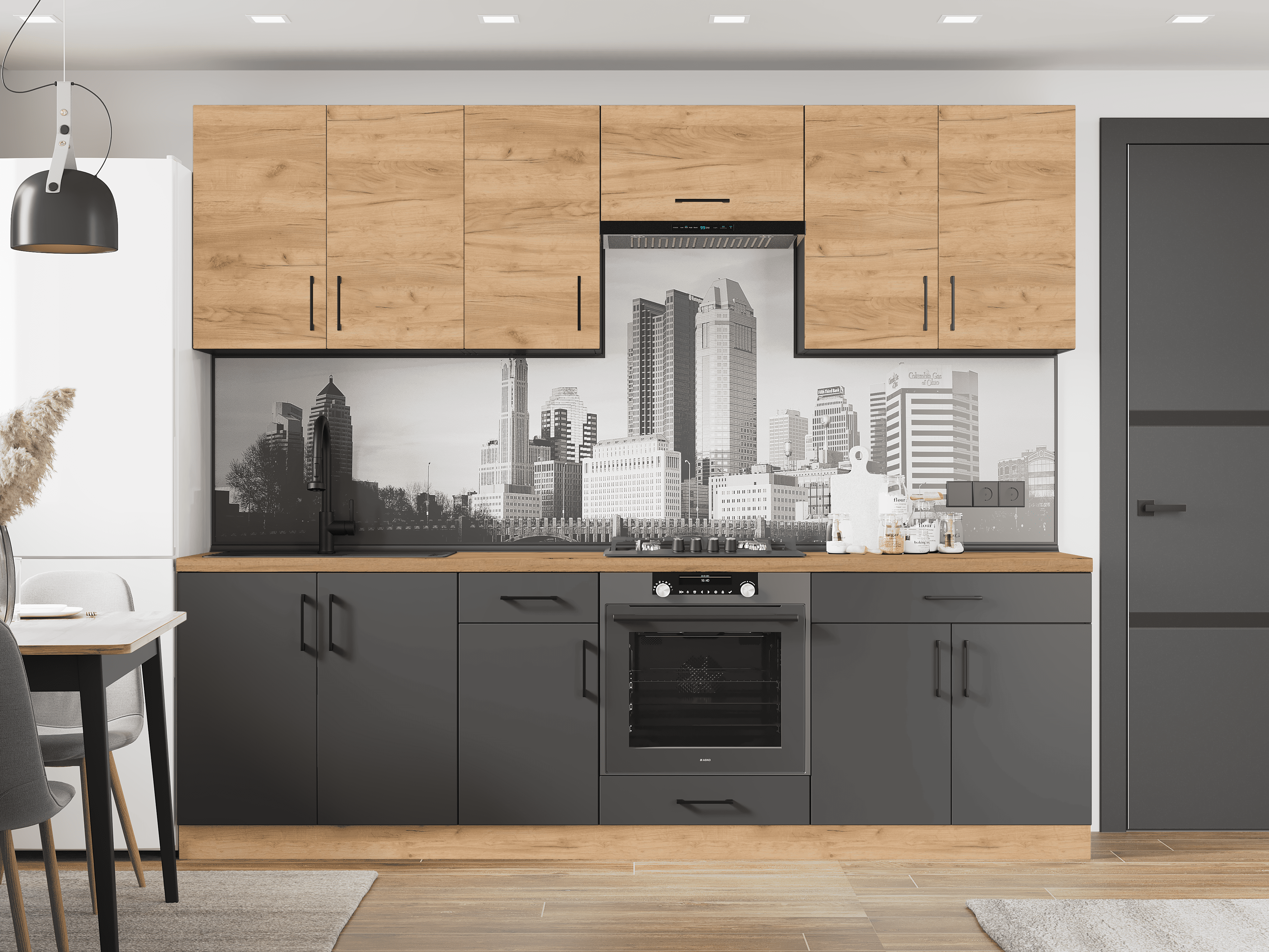 Готовая кухня Еверест К-6 Оптима ДСП без столешницы/без мойки 2,6 м Дуб Крафт Золотой/Антрацит/Антрацит (09183)