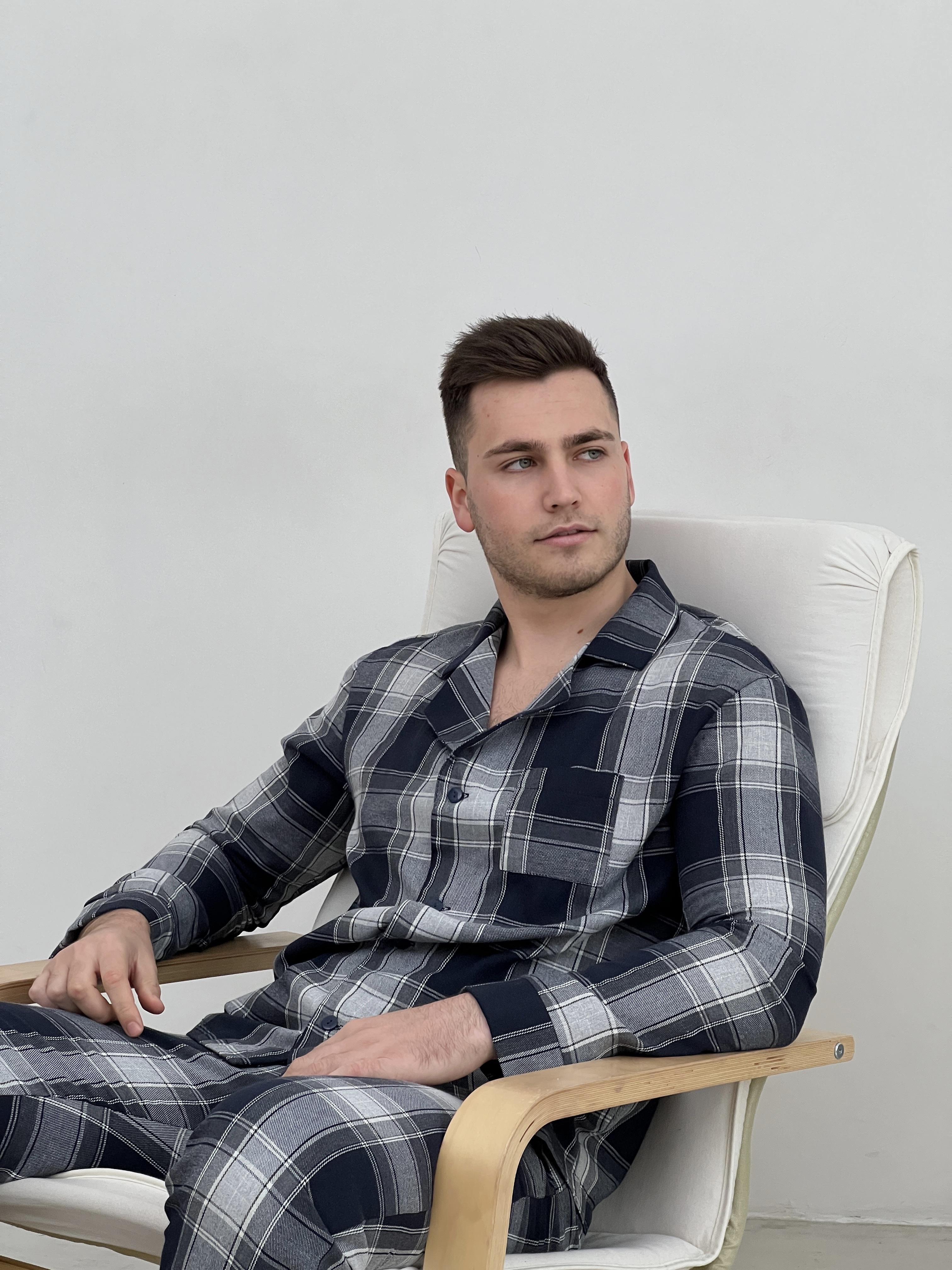 Домашня піжама чоловіча COSY з фланелі штани та сорочка L Темно-синій/Сірий (F601P) - фото 5 Домашня піжама чоловіча COSY з фланелі штани та сорочка L Темно-синій/Сірий (F601P) - фото 5