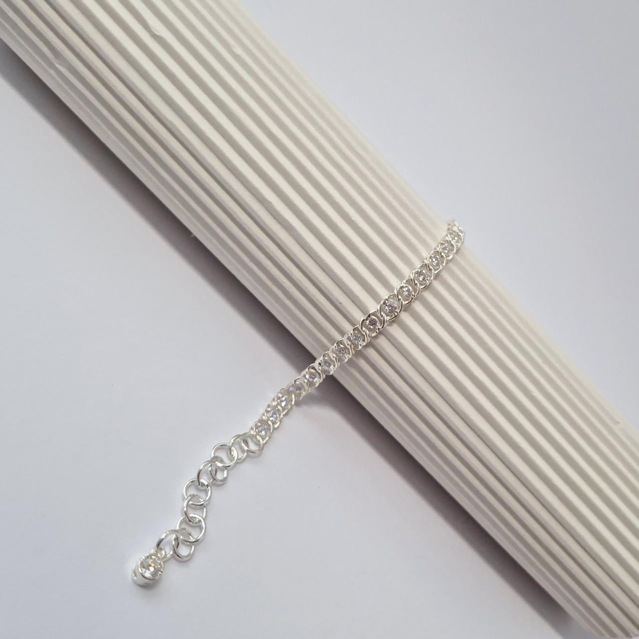 Браслет арабский бисмарк с белыми камнями на руку серебро 925 пробы 6,46 г 17-20 см (7003м)