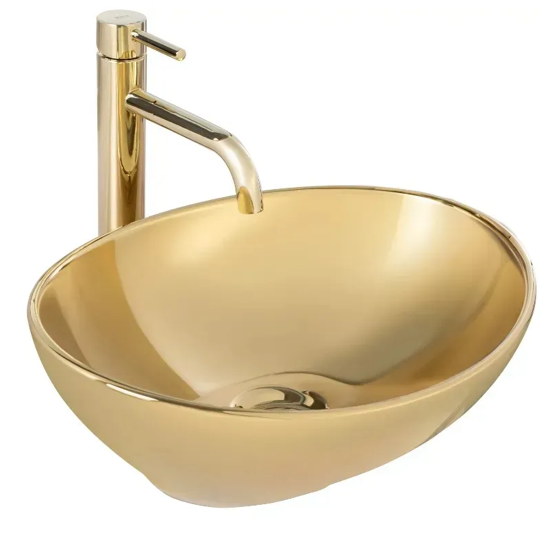 Умивальник накладний Rea Sofia овальний 410x345 мм Золотий (RM-REA-U9015)
