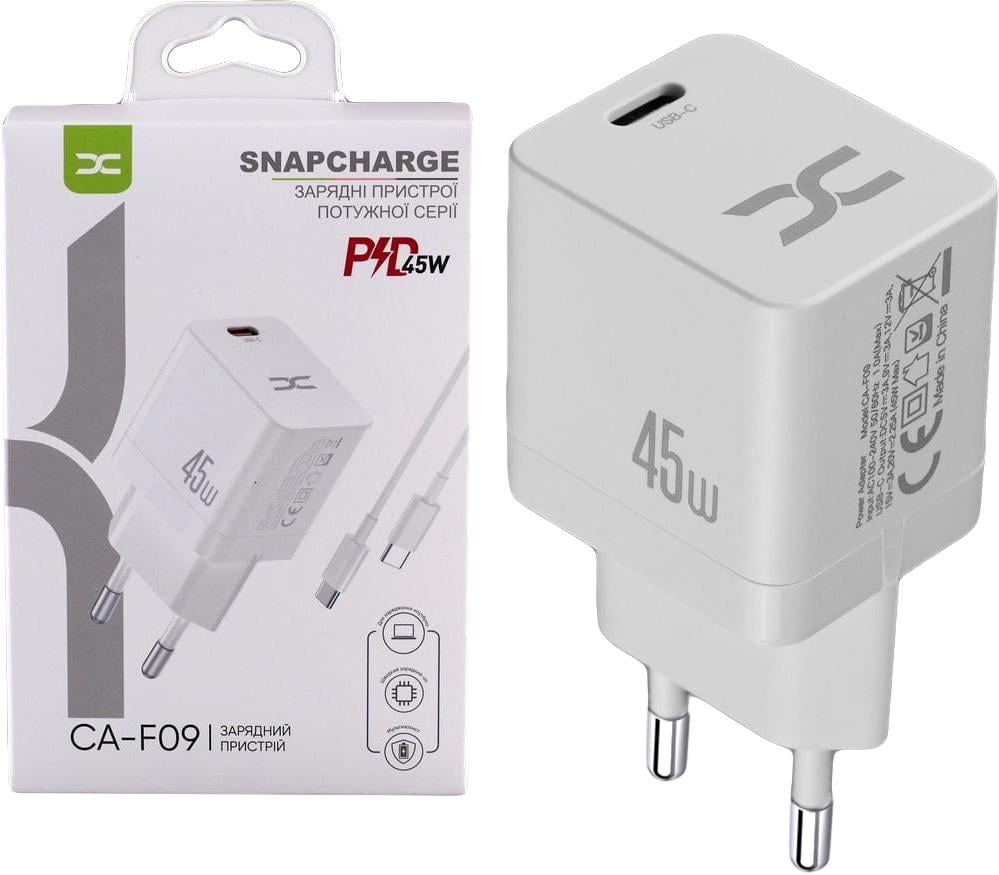 Зарядное устройство быстрое DC CA-F09 PD кабель Type-C 45W White (34884)