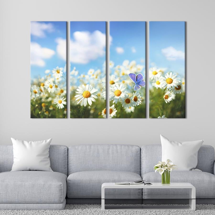 Модульная картина на холсте Полиптих Голубая бабочка над ромашковым полем 149x93 см (260-41)
