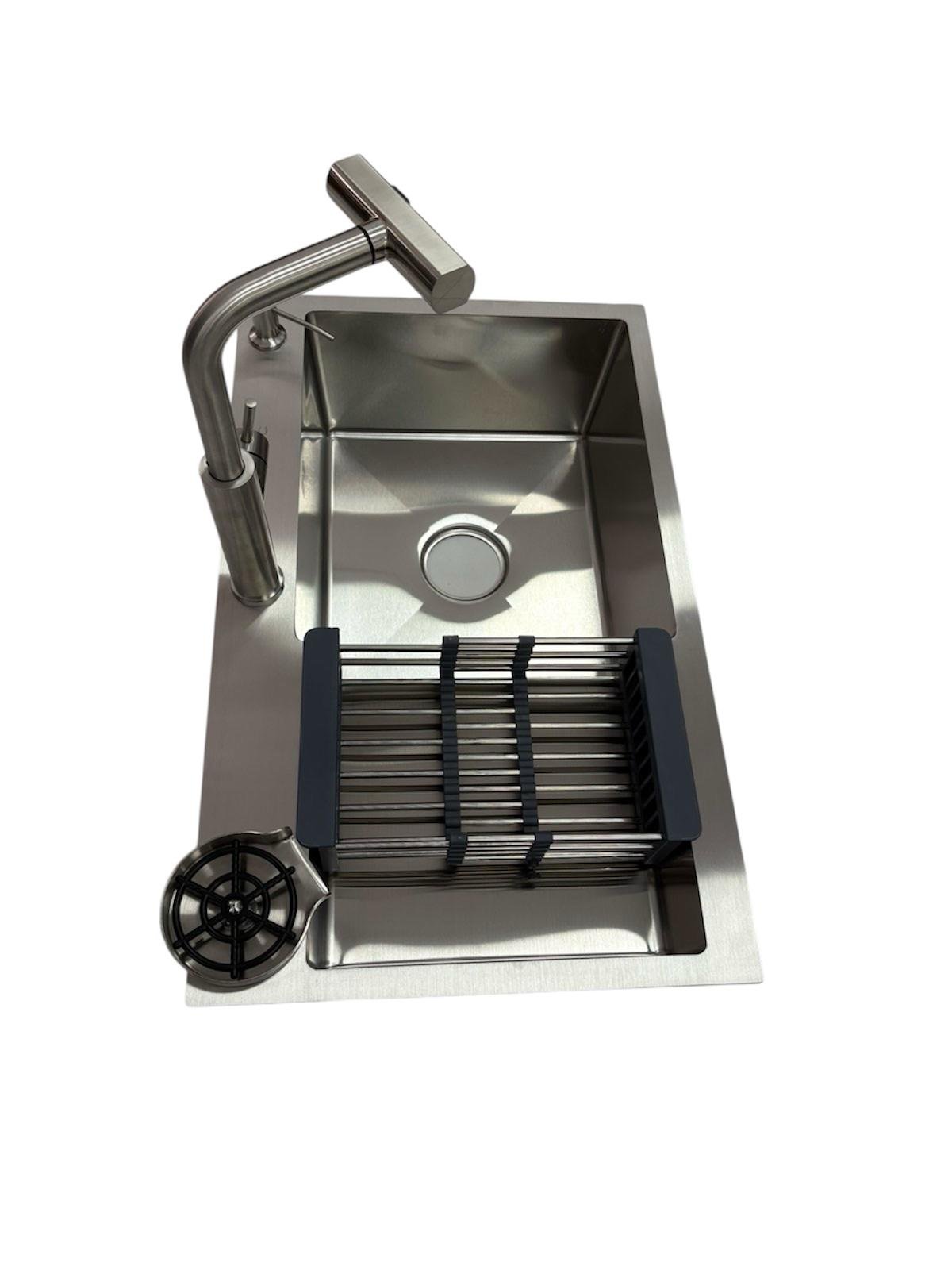 Мойка для кухни правая Britc 7848 RB Серый/кран для кухни с выдвижным изливом водопад