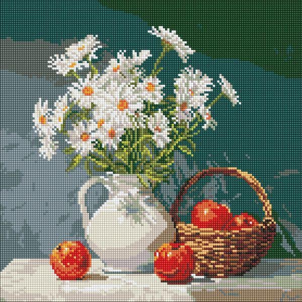 Алмазная мозаика Ideyka Букет ромашек с яблоками 40x40 см (Id-AMO8339)
