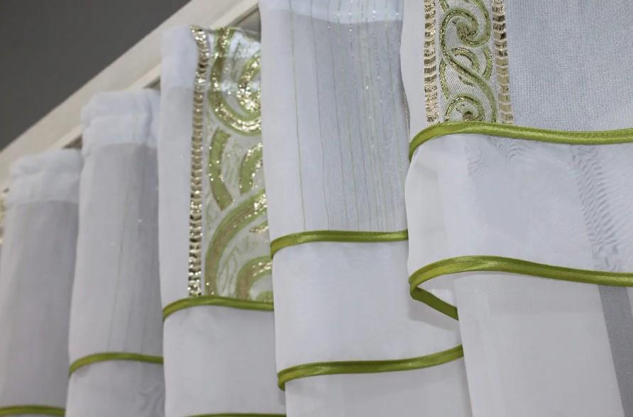 Фіранка кухонна з аркою 280х170 см Білий/Золотисто-зелений (036к) - фото 4 Фіранка кухонна з аркою 280х170 см Білий/Золотисто-зелений (036к) - фото 4