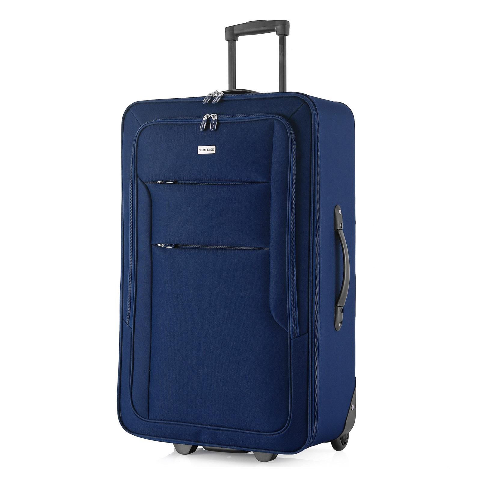 Валіза SEMI LINE 24" на 2 колесах поліестер 600D захищені колеса та 3 кишені об'єм 75 л Синій