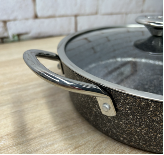 Кастрюля-сотейник с крышкой OMS из литого алюминия для газа и индукции 2,7 л Черный (3316-2.7) - фото 6