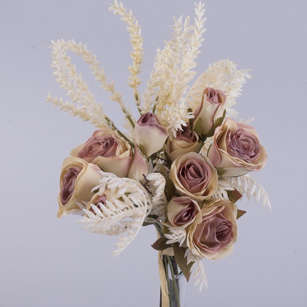 Искусственные цветы Букет розы с вересом Телесный (5233-3)