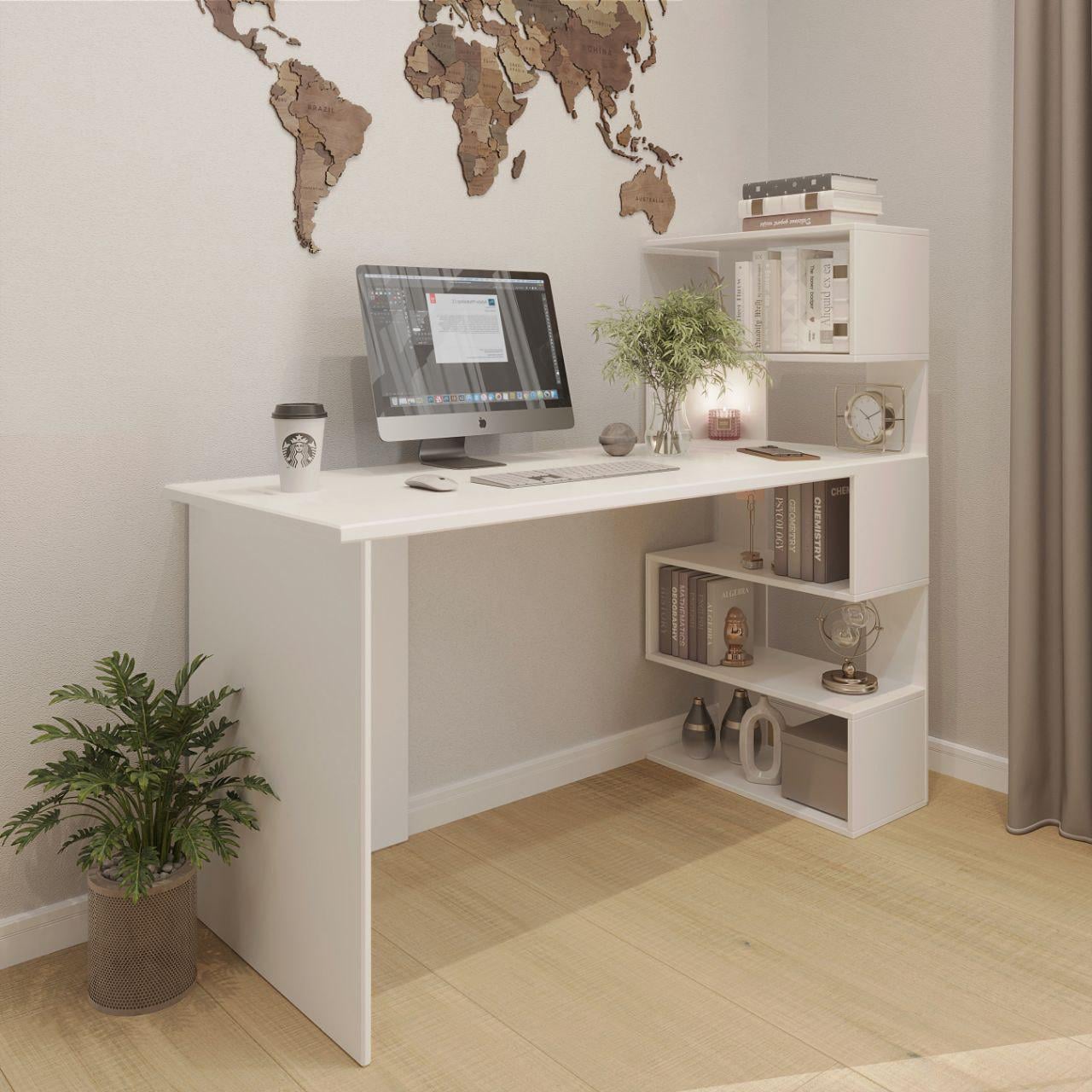 Стол рабочий угловой с полками 1400х600х1200 мм Белый (ST-15)