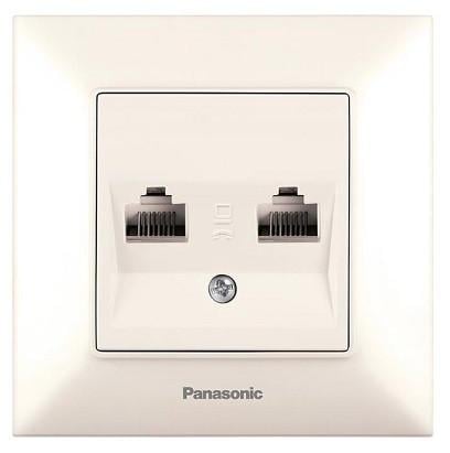 Компьютерная розeтка Panasonic Arkedia Slim 2-ая RJ45 CAT5е Кремовый (15807-е)