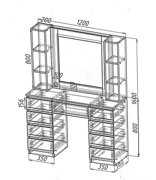 Туалетный столик с LED подсветкой ТЗ-LED Дабл 1600х1200х400 мм Кашемир (28563720) - фото 4