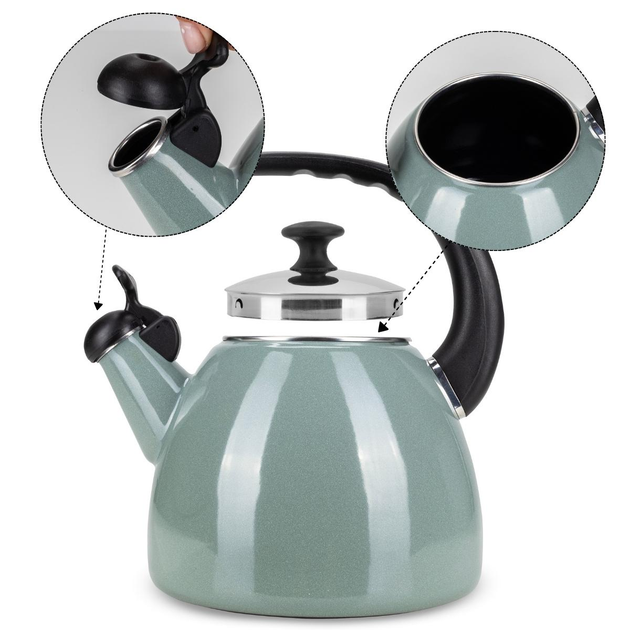 Чайник со свистком Kamille KM-1040А из эмалированной стали 2,5 л Оливковый (150-84-1040А) - фото 5 Чайник со свистком Kamille KM-1040А из эмалированной стали 2,5 л Оливковый (150-84-1040А) - фото 5