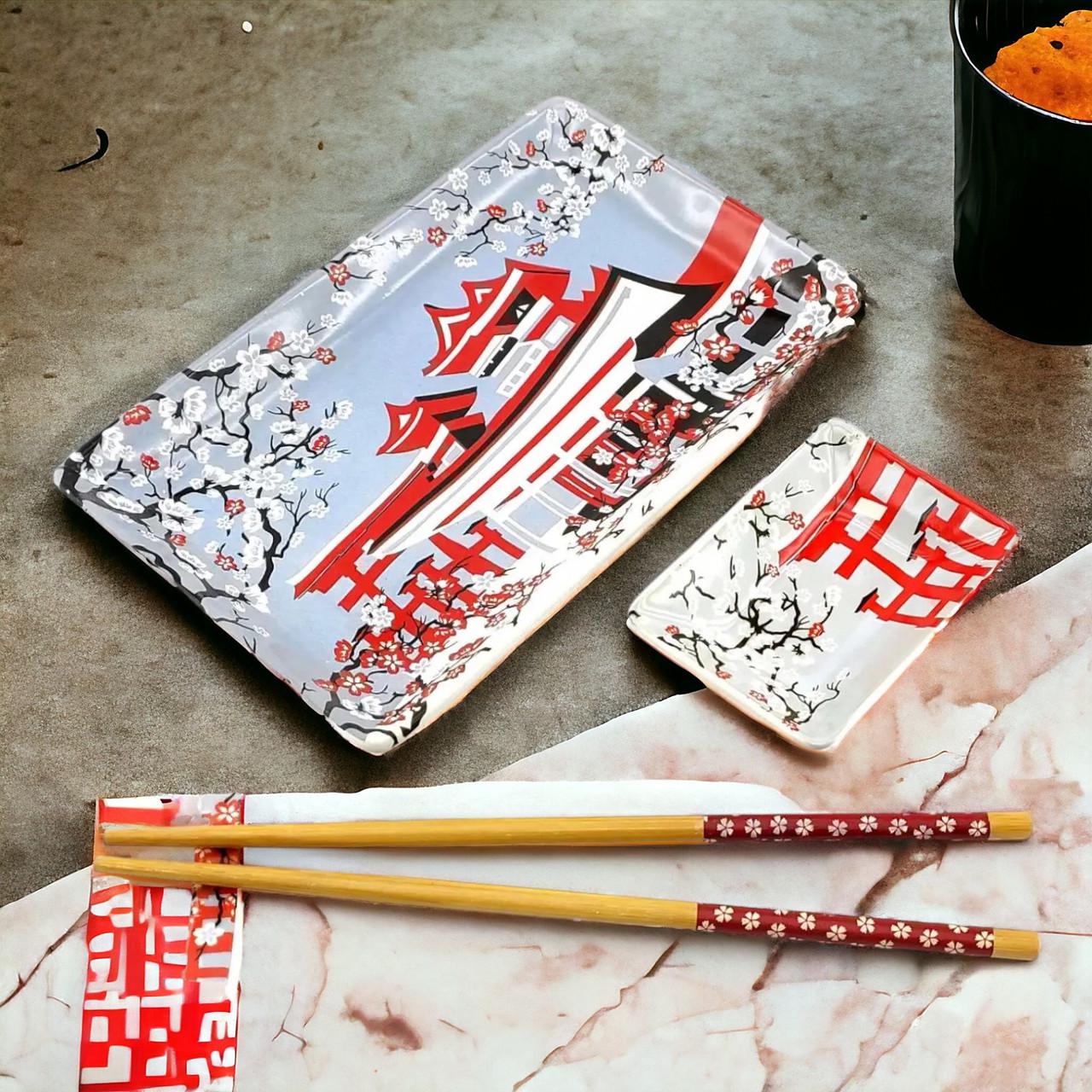 Набор посуды для суши Цветение сакуры сервировочный 4 предмета 28х14 см (07-34280I) - фото 8