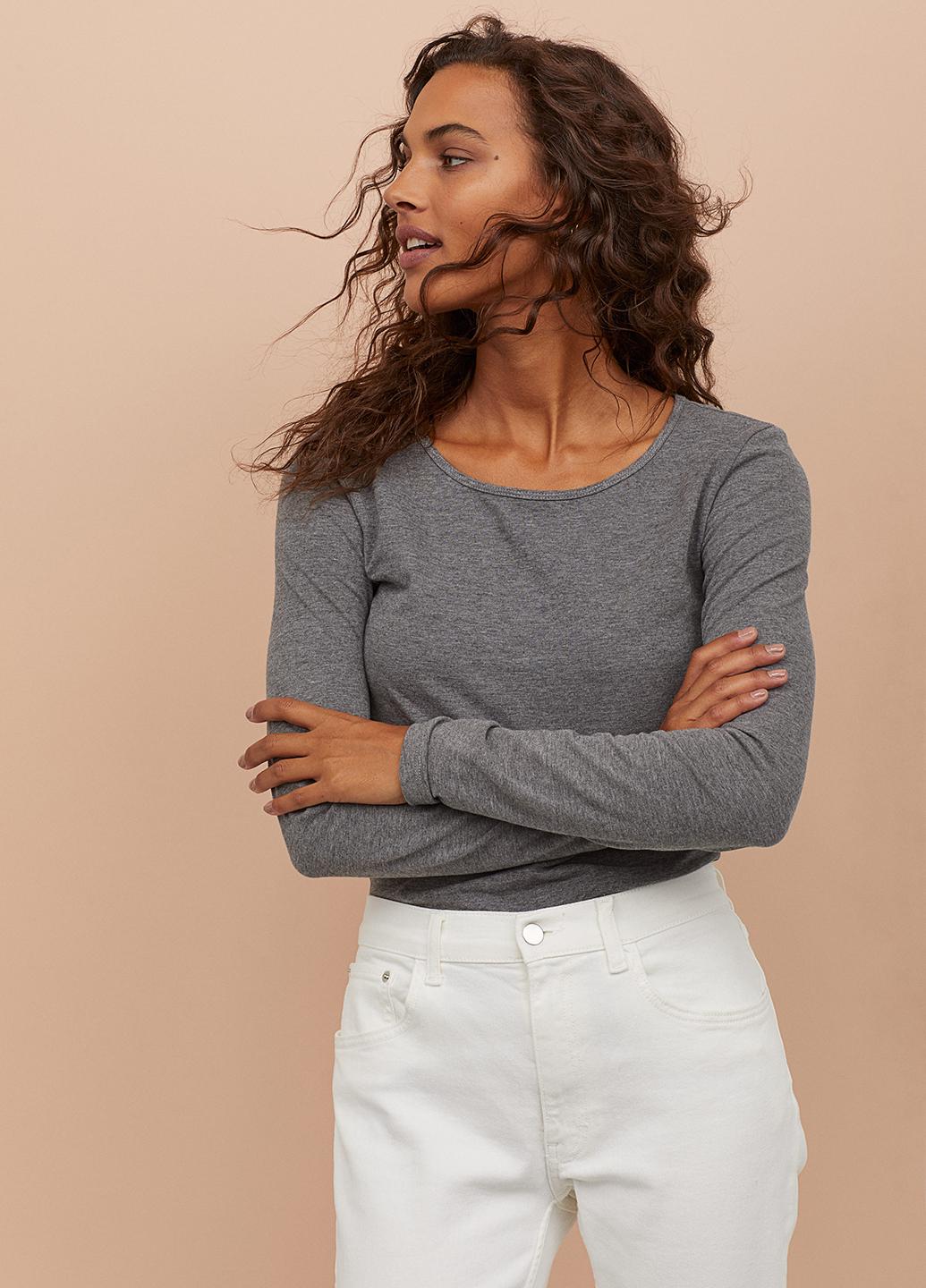 Лонгслив женский H&M XXS Серый (3164410b42)