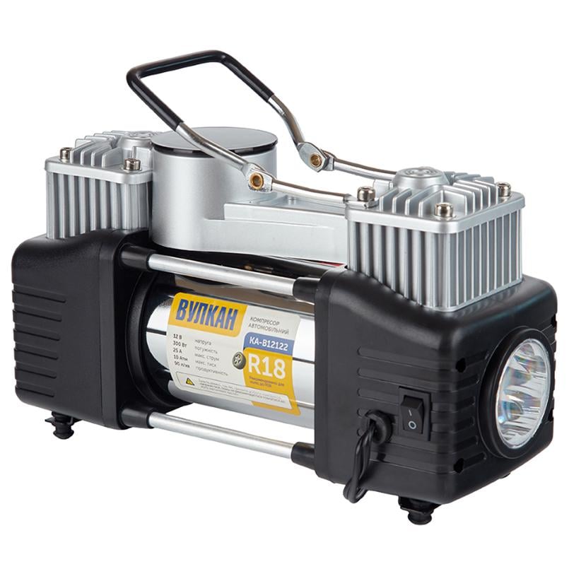 Компрессор автомобильный Vitol Вулкан с LED фонарем двухцилиндровый