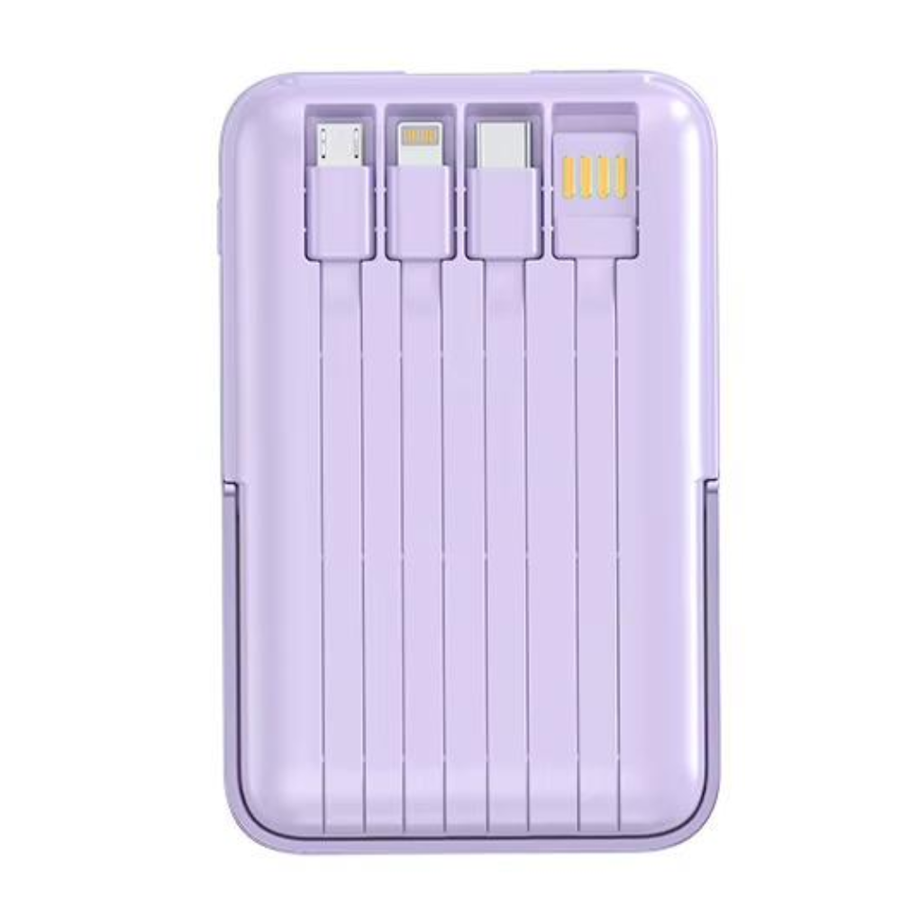 Повербанк с магнитной беспроводной зарядкой 15W 10000 mAh быстрой зарядкой 22,5W с кабелями и подставкой Purple