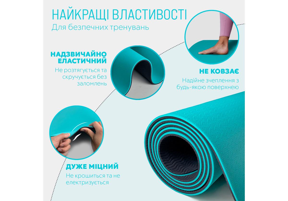 Коврик для йоги и фитнеса EasyFit TPE/TC двухслойный 6 мм Мятный/Черный (EF-1924-MTB) - фото 2 Коврик для йоги и фитнеса EasyFit TPE/TC двухслойный 6 мм Мятный/Черный (EF-1924-MTB) - фото 2