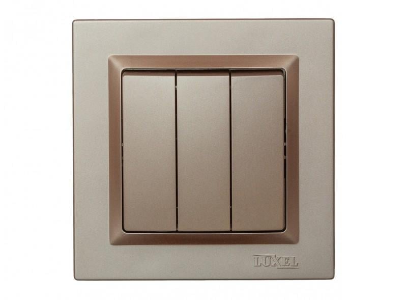 Выключатель трехклавишный Luxel JAZZ 9213+9313 с кремовым механизмом Терракот (27552165)