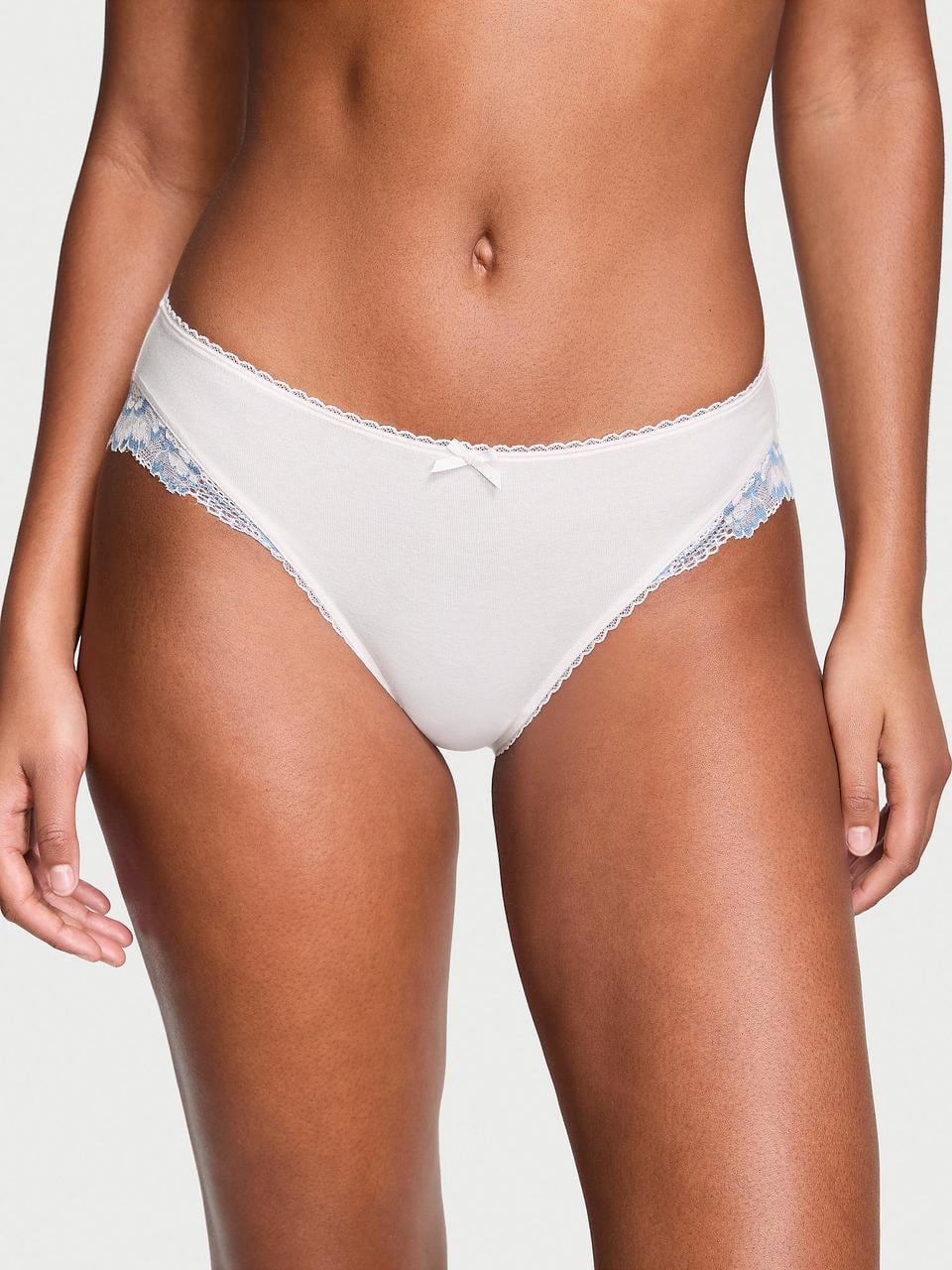 Трусики женские Victoria's Secret Stretch Cotton Lace-Trim Bikini бикини S Белый (2406247808)