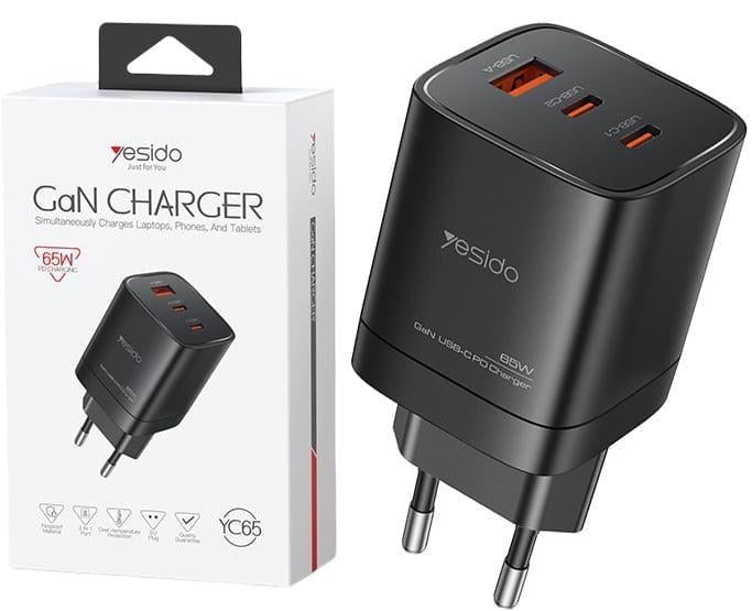 Зарядний пристрій Yesido YC65 65W GAN PD порти USB/2 Type-C Black (42084)