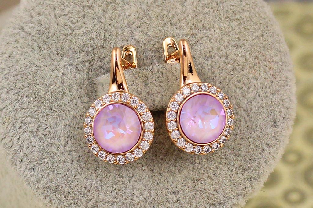 Серьги Xuping Jewelry Сваровски Романс с сиреневыми камнями 2 см Золотистый (2584911411)