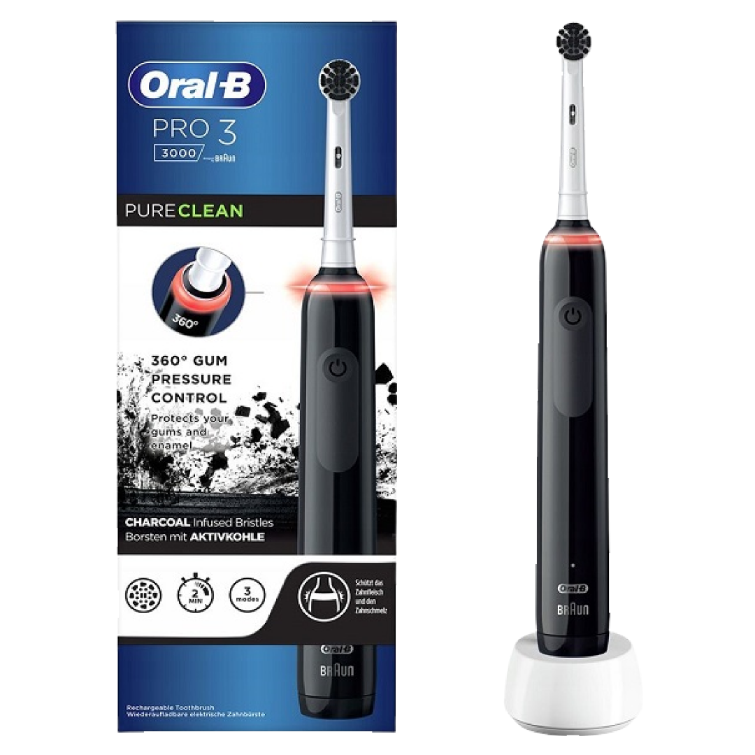 Зубна щітка Oral-B Pro 3 Pure Clean 3000 Black Charcoal - фото 1