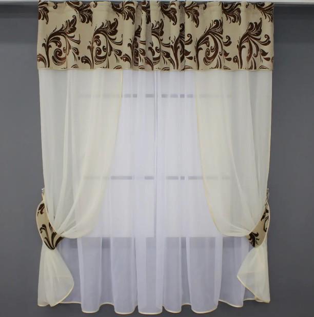 Комплект шторки/ламбрекен на кухню 270х170 см Белый/Молочный (00к 59-863)