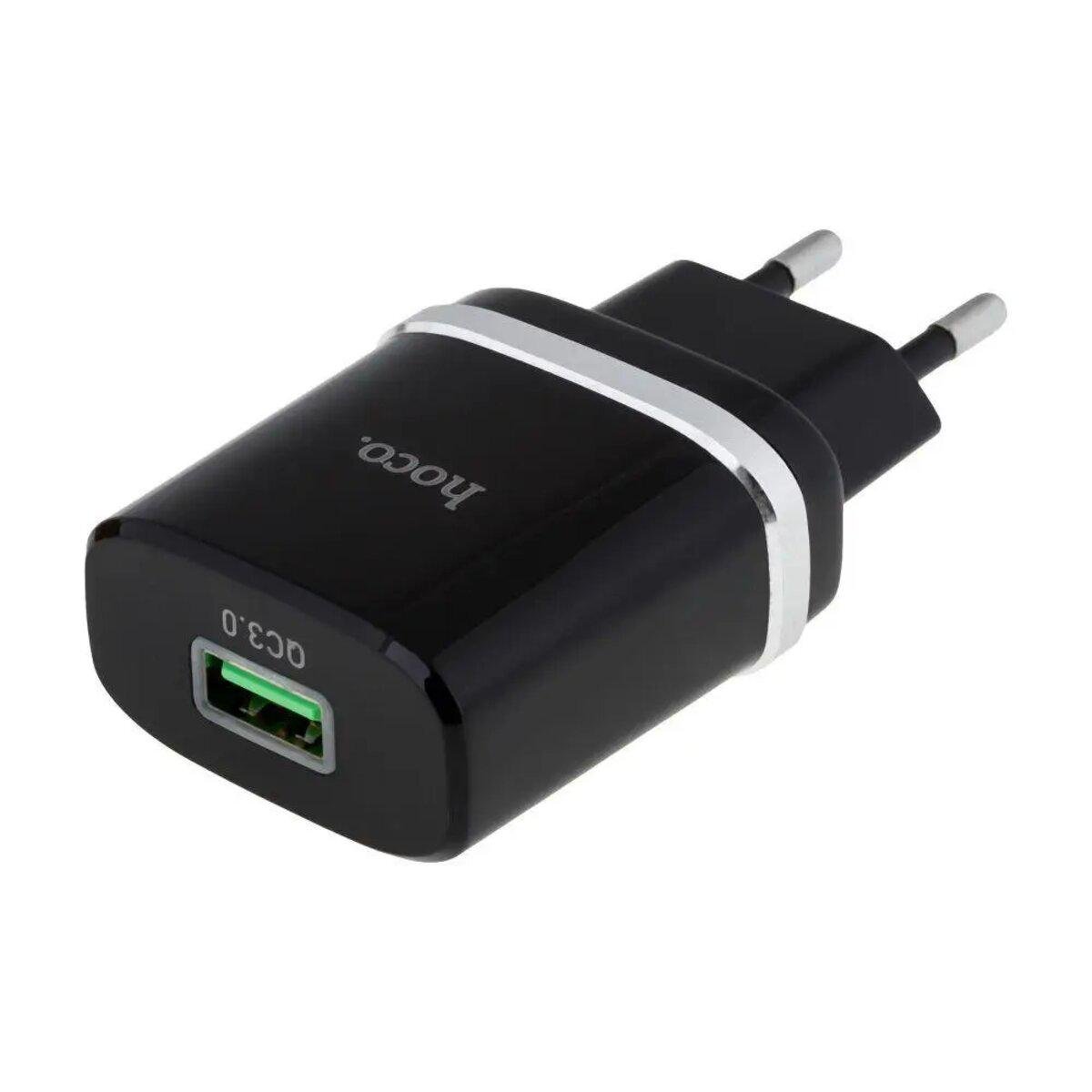 Адаптер мережевий Hoco Smart FCP AFC C12Q 1USB 3A 18W QC 3.0 Black (25173652) - фото 2 Адаптер мережевий Hoco Smart FCP AFC C12Q 1USB 3A 18W QC 3.0 Black (25173652) - фото 2