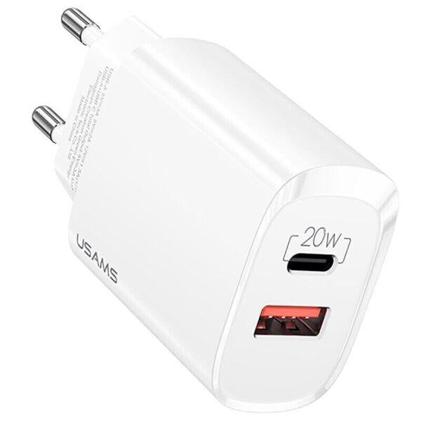 Зарядний пристрій Usams T35 Fast Charger US-CC121 1 USB 1 Type-C 20W PD3,0/QC White (535418)