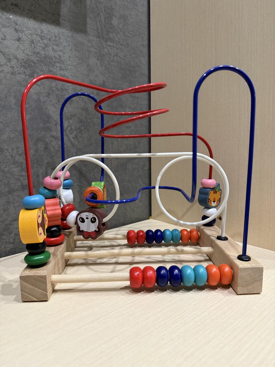 Іграшка для малюків дерев'яний лабіринт-каталка з намистинами та звірятками (47)